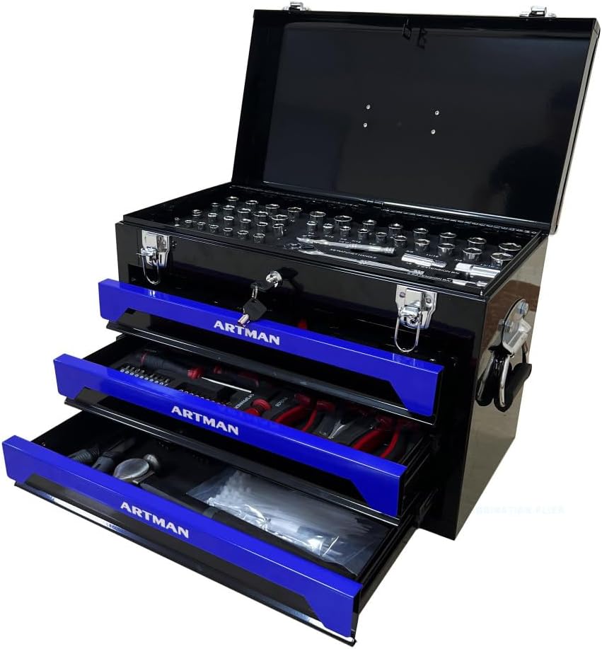 Tool Box Set, 439-Piece Mechanic's Tool Kit, 4-Drawer High Capacity Tool Chest, Lockable Storage Organizer with Sliding Drawers for Home & Garage Repair (Blue)