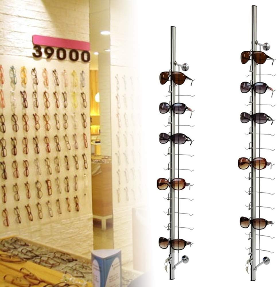 10 Pcs/Set Glasses Rack Eyeglass Frame Stand 4ft Hold 14 Frames Sunglasses Holder Organizer Storage Eyewear Glasses Display Stand Column Decorative Display Rod with Lock