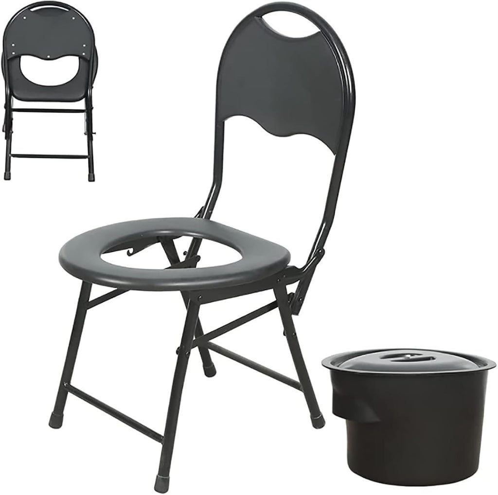 Bedside Commode,Toilet Seat with Handles Toilet Chair with Adjustable backrest Padded armrests Non-Slip feet Chromed Steel Folding for Elderly or Disabled