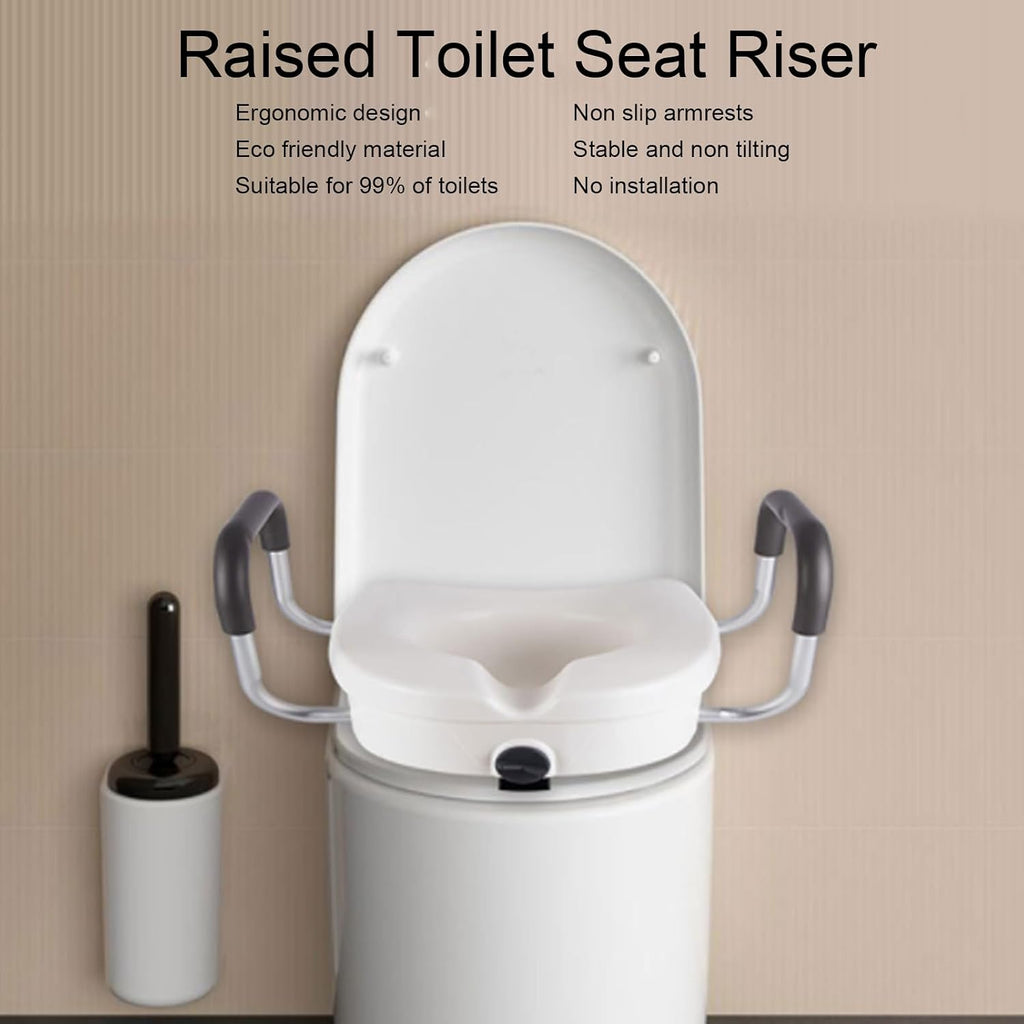 Toilet Seat Riser, Adjustable Removable Padded Arms Raised Toilet Seat Cushion for Elderly Pregnant Handicap (White)