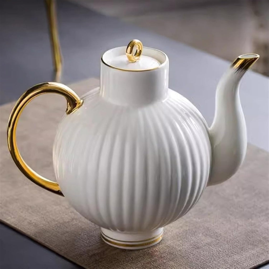 Beverage Serveware 15-piece simple European style gold edge bone china coffee cup and saucer modern teapot and tea cup set Water Carafe