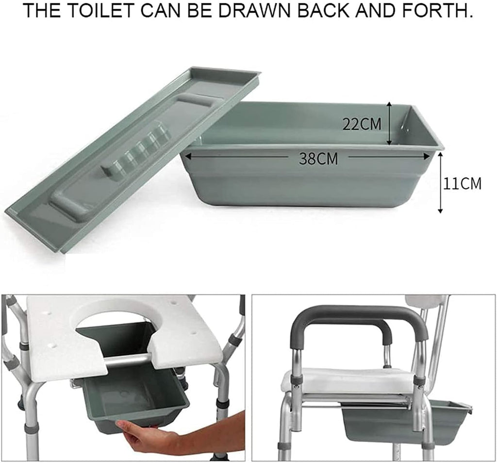 Shower Chair, Height Adjustable, Shower Seat for Elderly Heavy Duty U-Shaped Cutout, Adults and Disabled Aid Commode Seat with Arms and Back Mat, Bath Lift Toilet Chair Show (White B)