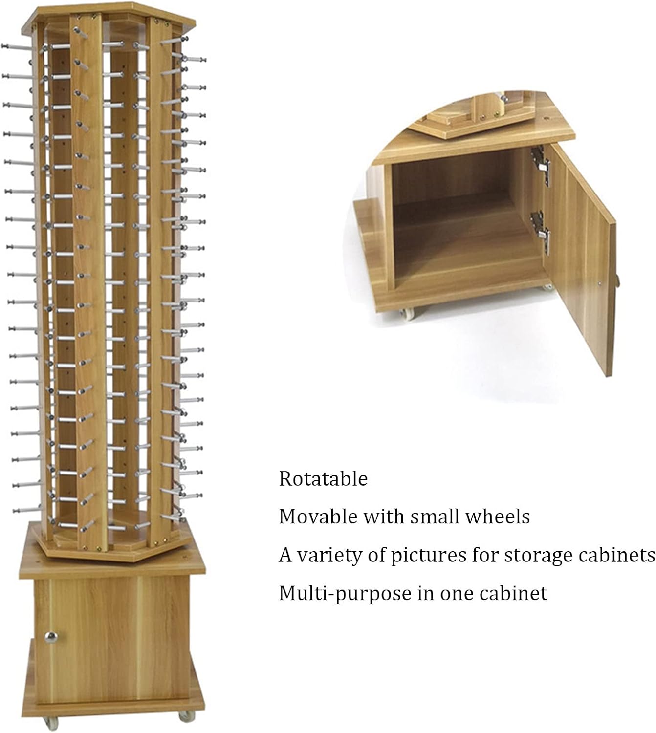 Mobile Floor Standing Rotating Storage Display Stand Organizer,Wooden Retail Sunglass Display Rack 72-108 Pairs Eyewear Holder,90 Pairs White