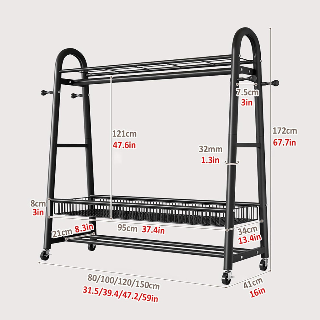 Heavy Duty Clothes Rack, Clothing Racks For Hanging Clothes, With Mesh Shelf, Rolling Garment Rack With Wheels, For Shirts, Coats, Jackets(White,100cm)