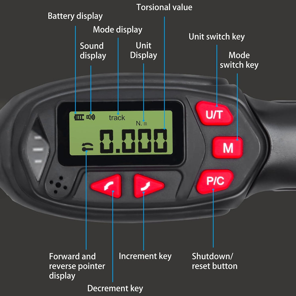 Digital Torque Wrench, 1/4 Inch Drive 1.5 30Nm with Buzzer and LED Flash, Multiple Torque Units Nm lbf.ft lbf.in kgf.cm kgf.m, for Automotive Motorcycle DIY Home Repair (32 Piece Set)