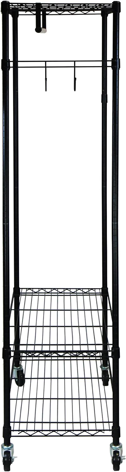 Oceanstar Heavy Duty Rolling Storage Garment Rack with Adjustable Shelves and Hook,Black