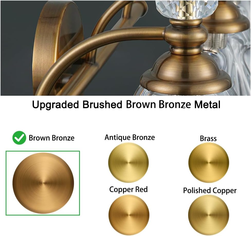Brushed Antigue Brass Bathroom Light Fixtures 4 Lights, Antique Brass Vanity Light, Vanity Light Over Mirror, Vintage Bathroom Light with Clear Flower Glass, Lights for Wall Interior Hallway