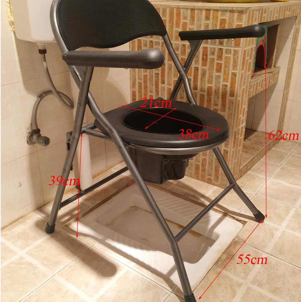 Heavy Duty Bedside Commode Potty Chair Folding Handicap Toilet Seat for Seniors, Disabled with Non-Slip Handrail Bucket/Lid Tool-Free Assembly