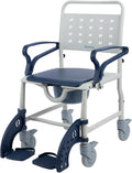 4 in 1 Rolling Shower Chair with Wheels for Elderly and Disabled,Transport Bathroom Shower WheelChairs,with Safety Locking Wheels & Padded Seat, Bedside Commode Chair for Seniors, Blue