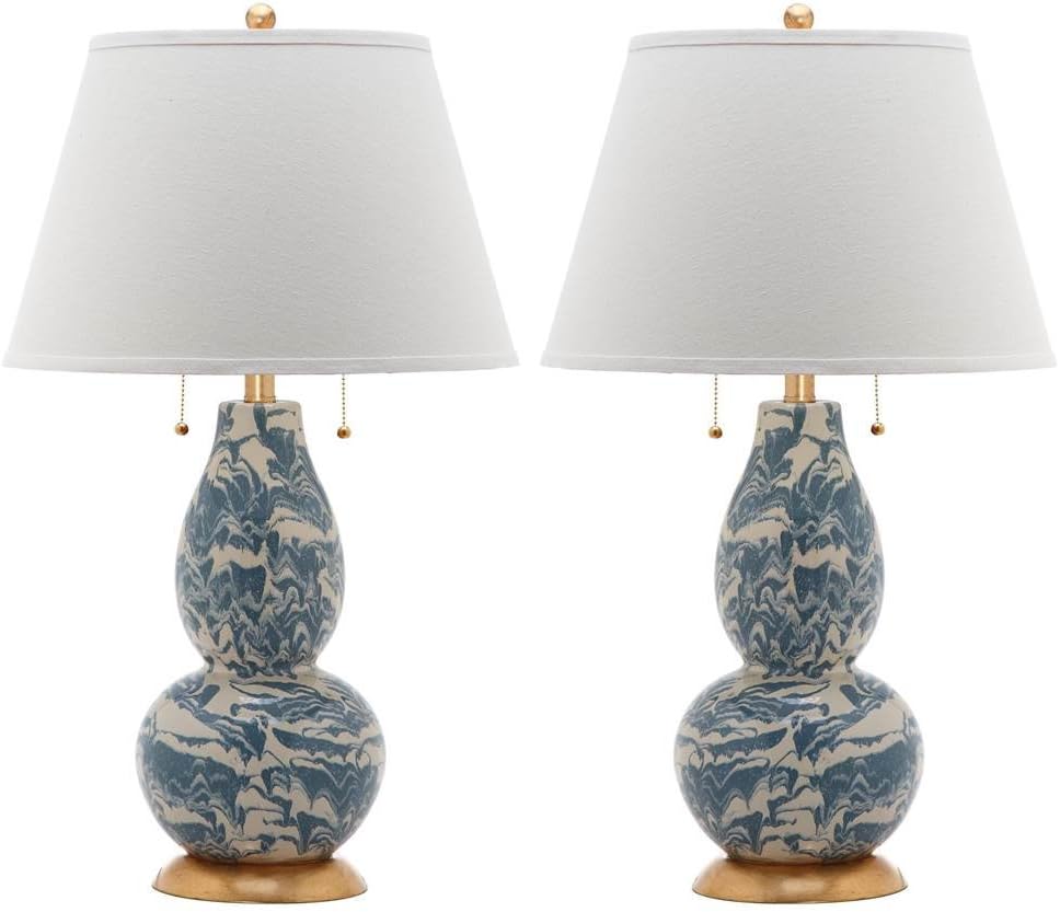 Safavieh Lighting Collection Color Swirls Glass Blue and White Table Lamp, Set of 2