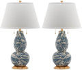 Safavieh Lighting Collection Color Swirls Glass Blue and White Table Lamp, Set of 2