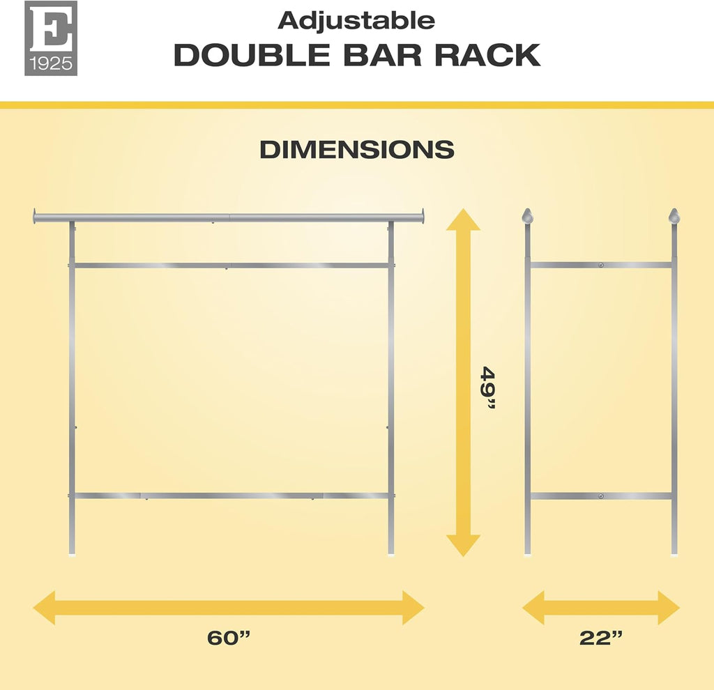 Econoco Double Bar Clothing Rack – Adjustable Garment Display with Rectangular Hangrail, 60' x 22' x 70', Chrome