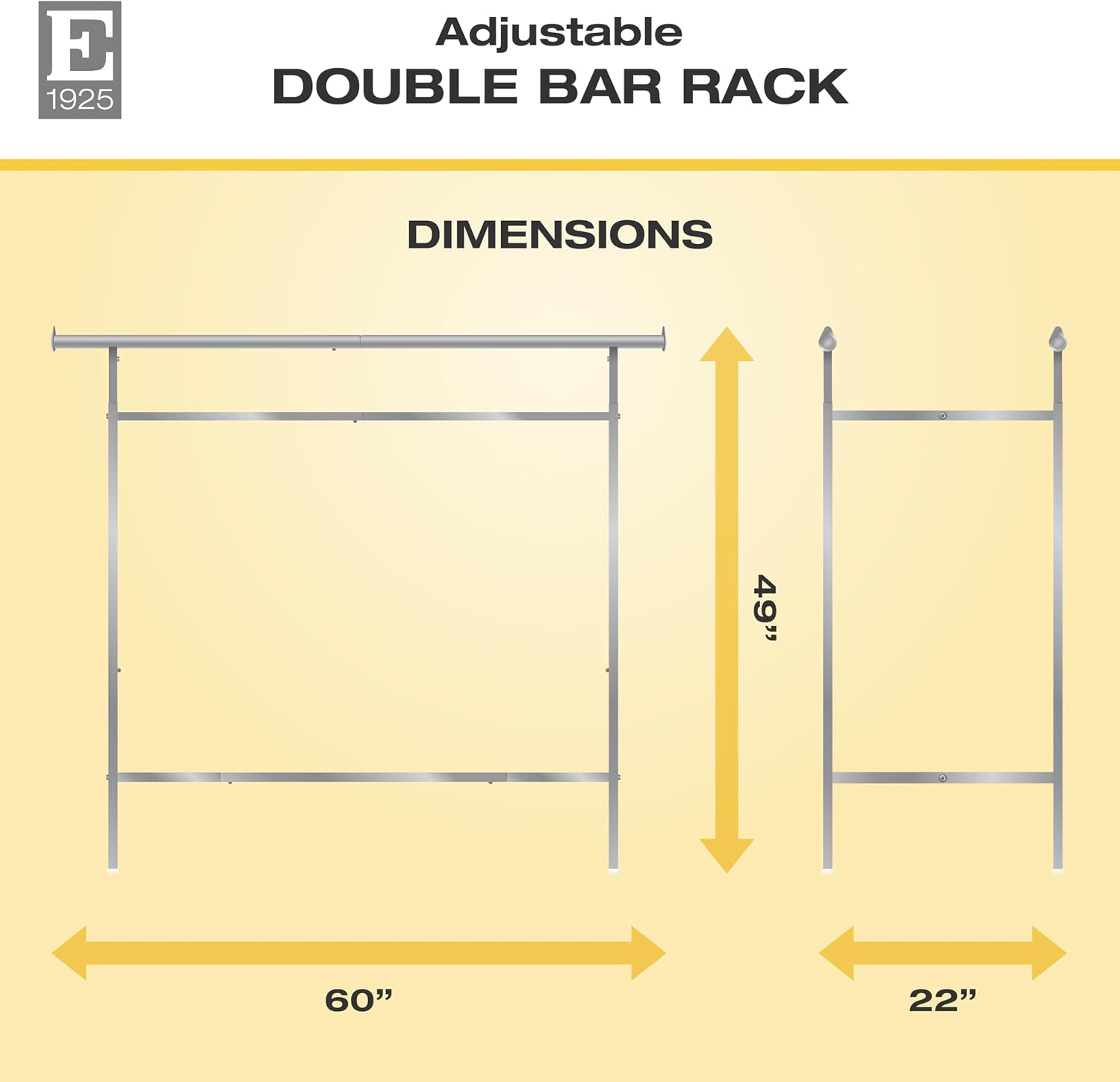 Econoco Double Bar Clothing Rack – Adjustable Garment Display with Rectangular Hangrail, 60' x 22' x 70', Chrome