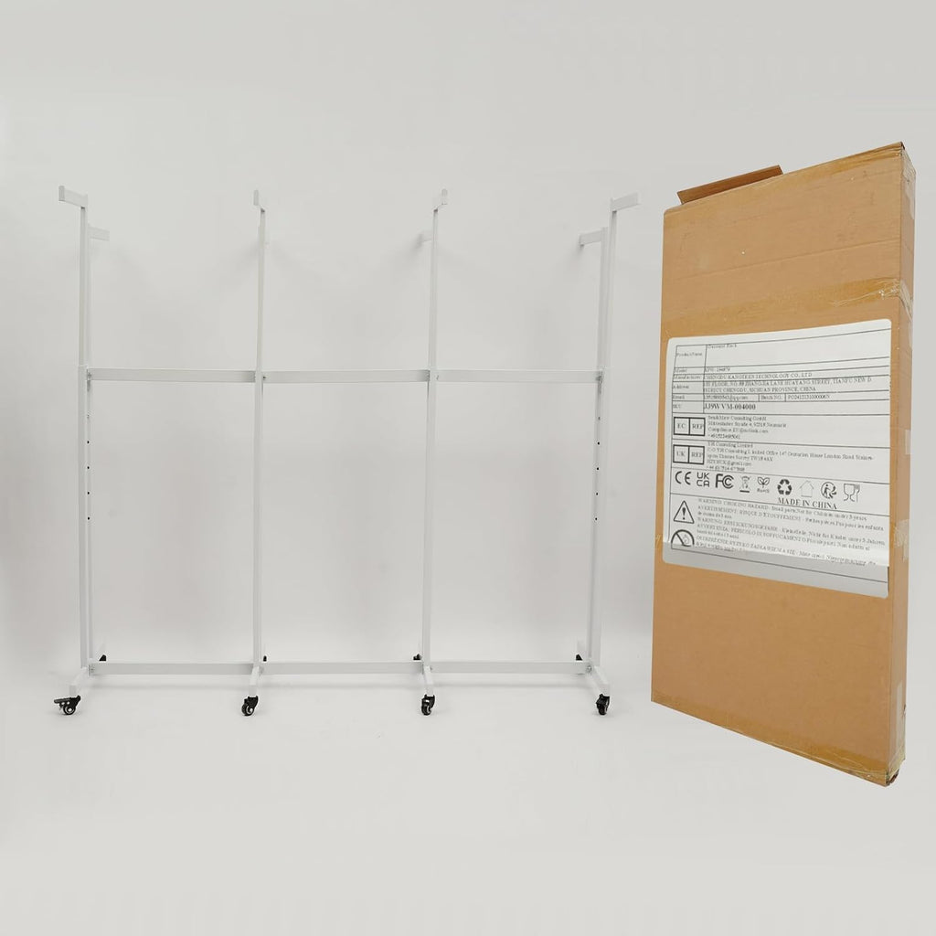 LOYALHEARTDY Metal Garment Rack, Heavy Duty Clothes Rack Retail Display Racks With Wheels 8 Arms Clothing Racks with Wheels Hanging Clothes Commercial Adjustable Garment Rack (White)