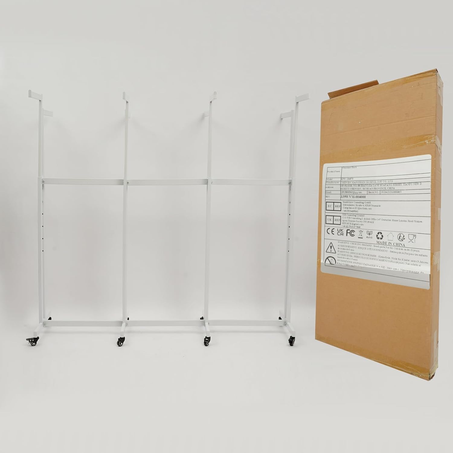 LOYALHEARTDY Metal Garment Rack, Heavy Duty Clothes Rack Retail Display Racks With Wheels 8 Arms Clothing Racks with Wheels Hanging Clothes Commercial Adjustable Garment Rack (White)