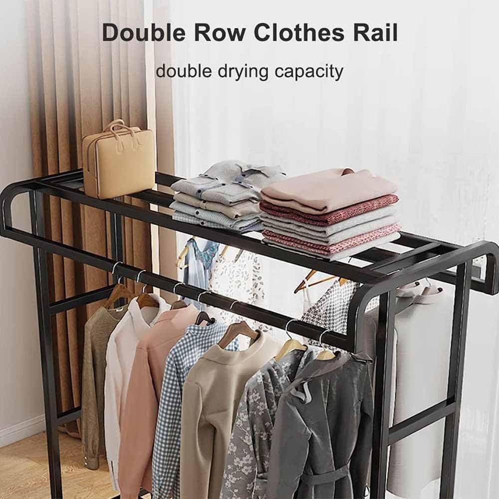 Heavy Duty Metal Clothes Rack, Double Rods Rolling Hanging Clothing Rack, Industrial Pipe Clothes Organizer on Wheels for Home and Retail,Black,150 * 50 * 150cm