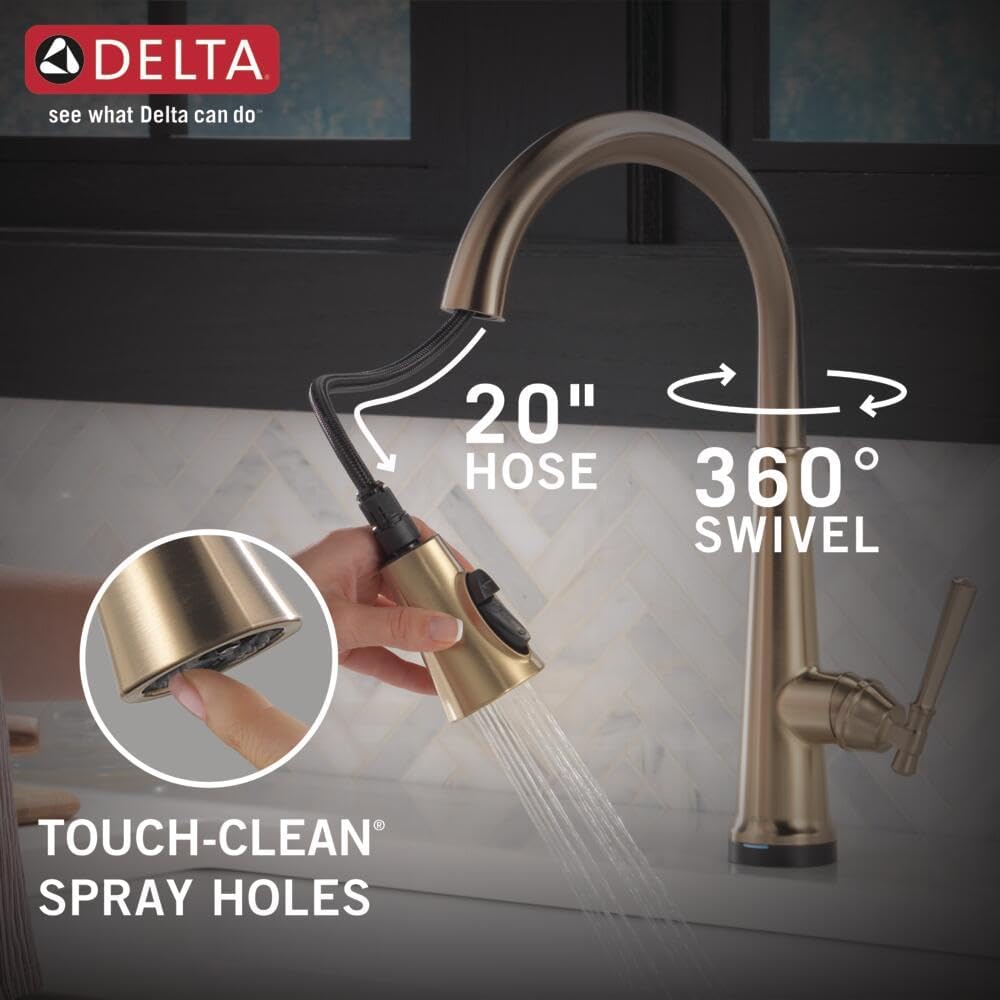 Delta Faucet Emmeline Gold Kitchen Faucet Touch, Touch Kitchen Faucets with Pull Down Sprayer, Kitchen Sink Faucet, Delta Touch2O Technology, Lumicoat Champagne Bronze 9182T-CZ-PR-DST