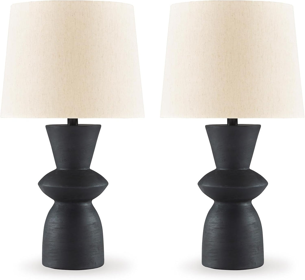 Signature Design by Ashley Scarbot Modern Distressed Paper Composite Table Lamp with 3-Way Switch, Set of 2, Black