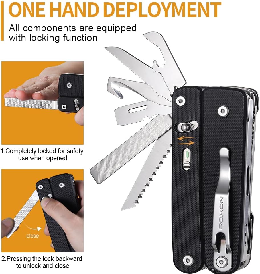 ROXON Flex Titan S805G Multi tool with full size scissors Modular Design and Customizable Tool (Replaceable knife and accessory) 16 tools for Outdoor & Camping