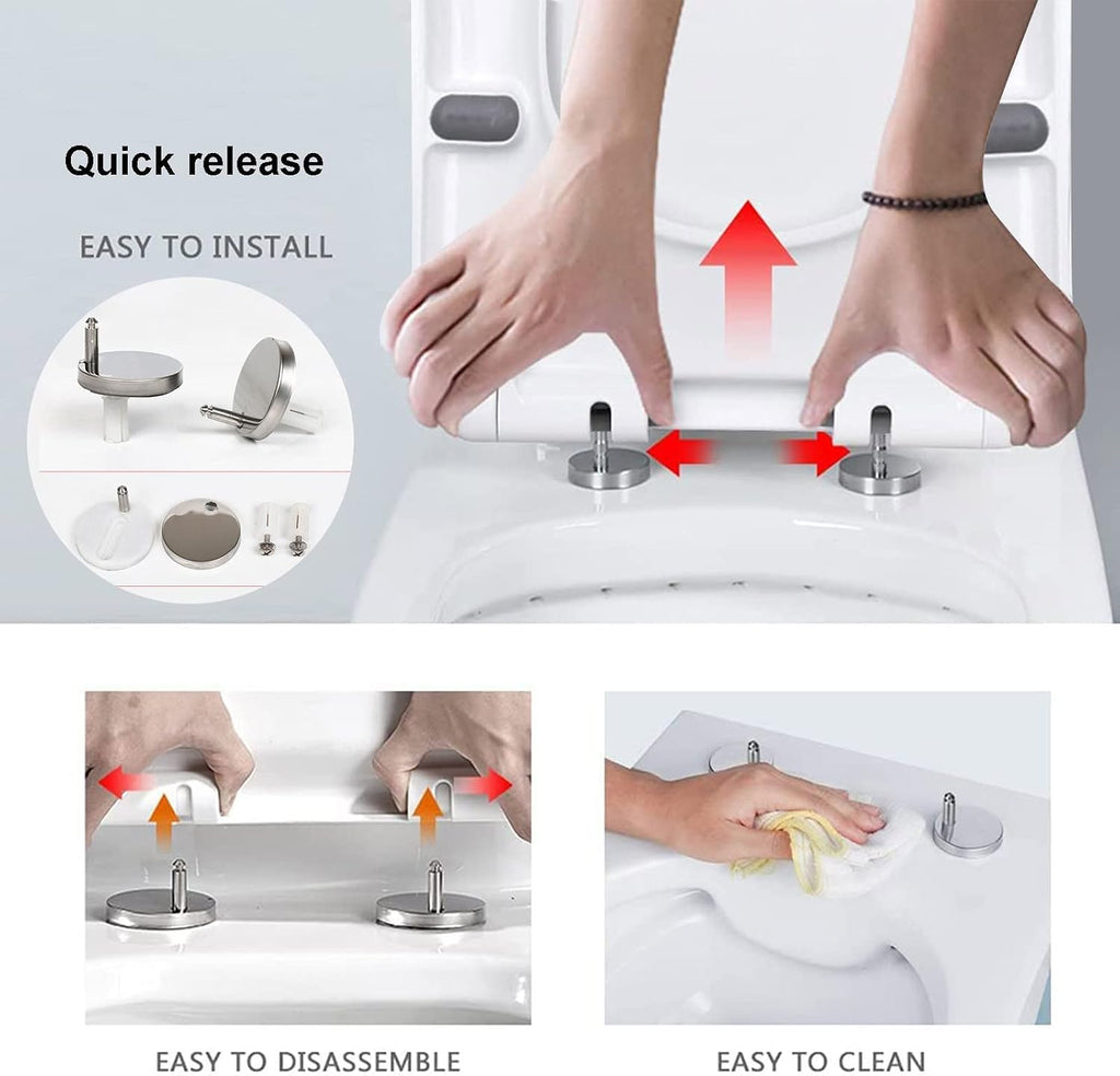 Toilet Seat Oval Shaped Toilet Seat Soft Close White, PP Material Standard O Shape Toilet Seat Quick Release Soft Close 360° Adjustable Hinge, 420 x 345mm