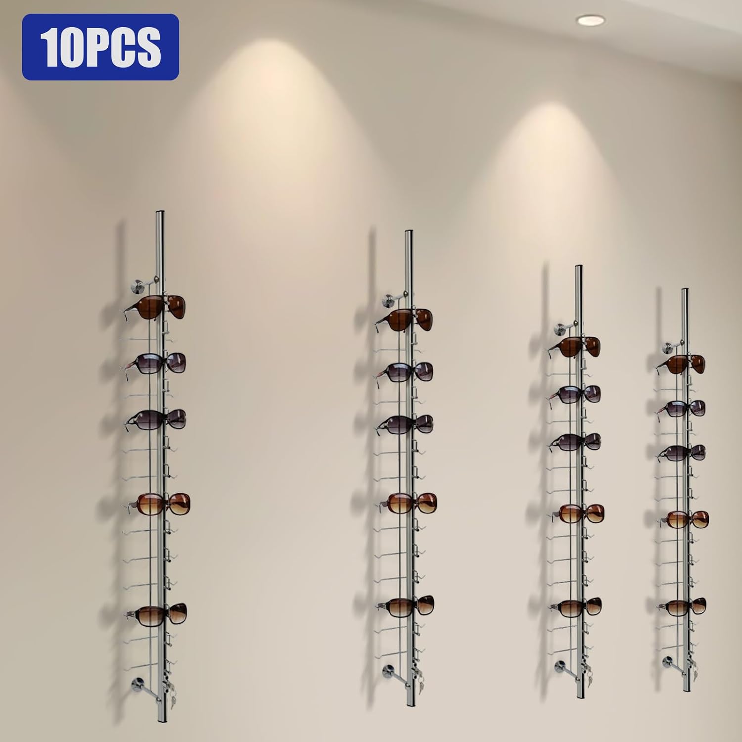 10 Set Retail Display 140 Pairs Wall Mount Eyeglass Sunglasses Display Stand Holder Rack With Lock, Multiple Glasses Organizer Hanging Sunglass Eye Glass Eyewear Display Rack