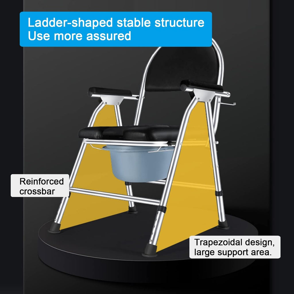Bedside Commode Chair,Toilet Chair Camping,Height Adjustable Commode Chair Heavy Duty Bathroom Toilet with Removable Pot and Back Rest & Padded Seat with Armrests Non Slip Commode