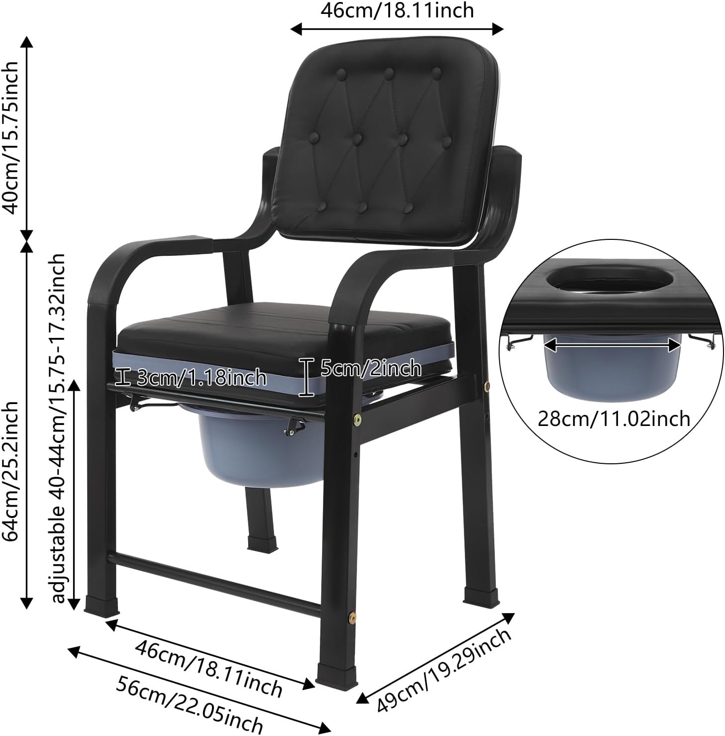 Bedside Commode Chair, 551 lbs Capacity Adjustable Height Shower Toilet Chair with Arms Heavy Duty Bedside Commode for Seniors, Disabled, Pregnant Women