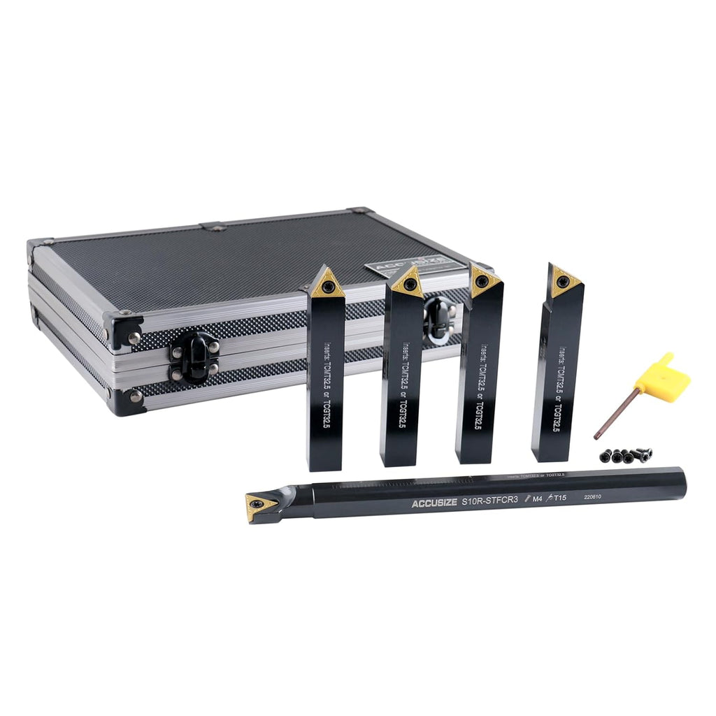 Accusize Industrial Tools Mini Indexable Turning Tool Boring, 5/8 in | Shank Size 5/8 in, Uses TCMT32.5 Inserts, Includes 5 Holders and Boring Bar, 2386-0058