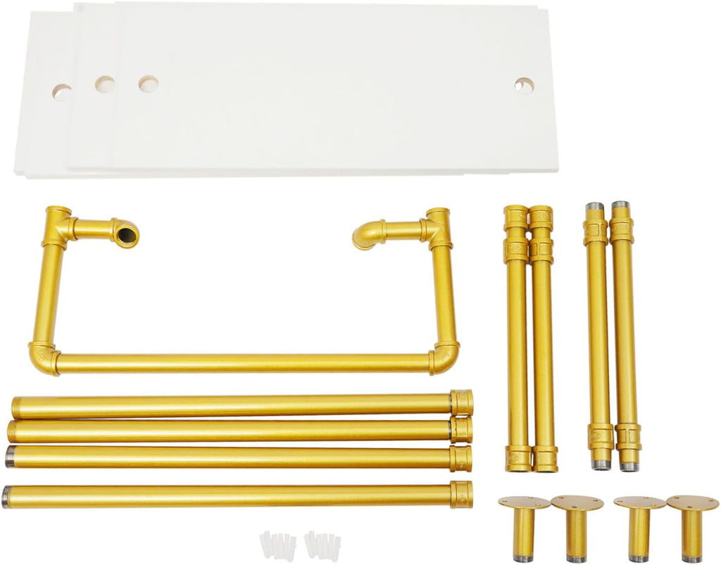 Gold Clothing Racks Wall Mounted Metal Clothes Rack with 3 Wood Shelves, Display Retail Clothing Garment Rack and Walk In Closet for Hanging Clothes Heavy Duty for Boutiques, Wardrobe, Bedroom