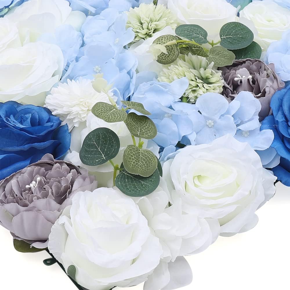 DNYSYSJ 6Pcs Artificial Flowers Wall Romantic Flower Wall for Background Decoration Silk Flower Roses Wall Panel Hanging Wedding Venue Main Road Decor Silk Flower Panels for Photo Backdrop (Blue)