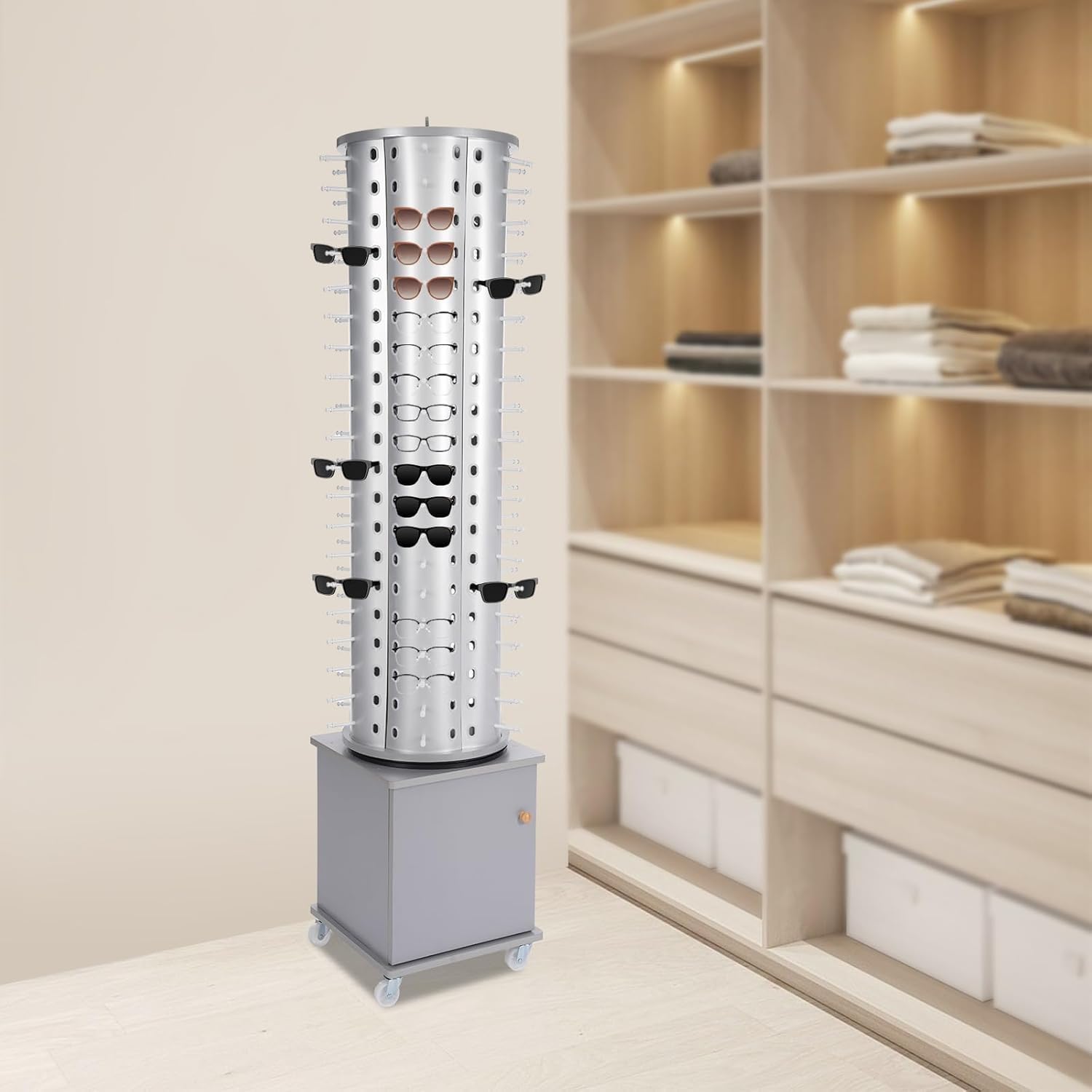 120 Capacity Eyeglass Display Stand 360° Rotating Sunglasses Rack Organizer Holder with Base Square Freestanding Countertop Spinner for Retail Boutique (Sliver, 120 Pairs)