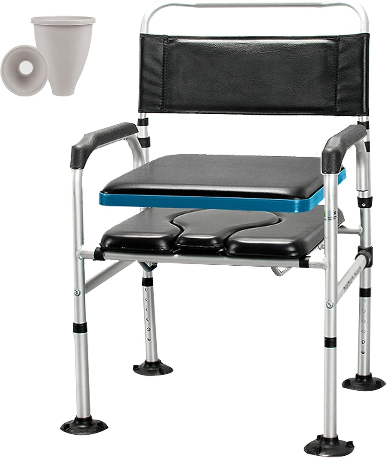 Heavy Duty Commode Chair, 5-Gears Height Adjustable Toilet Seat w/Safety Aluminum Alloy Frame and Anti-Slip Foot Pads, Home Care Bath Shower Chair for Elders, Disabled