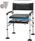 Heavy Duty Commode Chair, 5-Gears Height Adjustable Toilet Seat w/Safety Aluminum Alloy Frame and Anti-Slip Foot Pads, Home Care Bath Shower Chair for Elders, Disabled