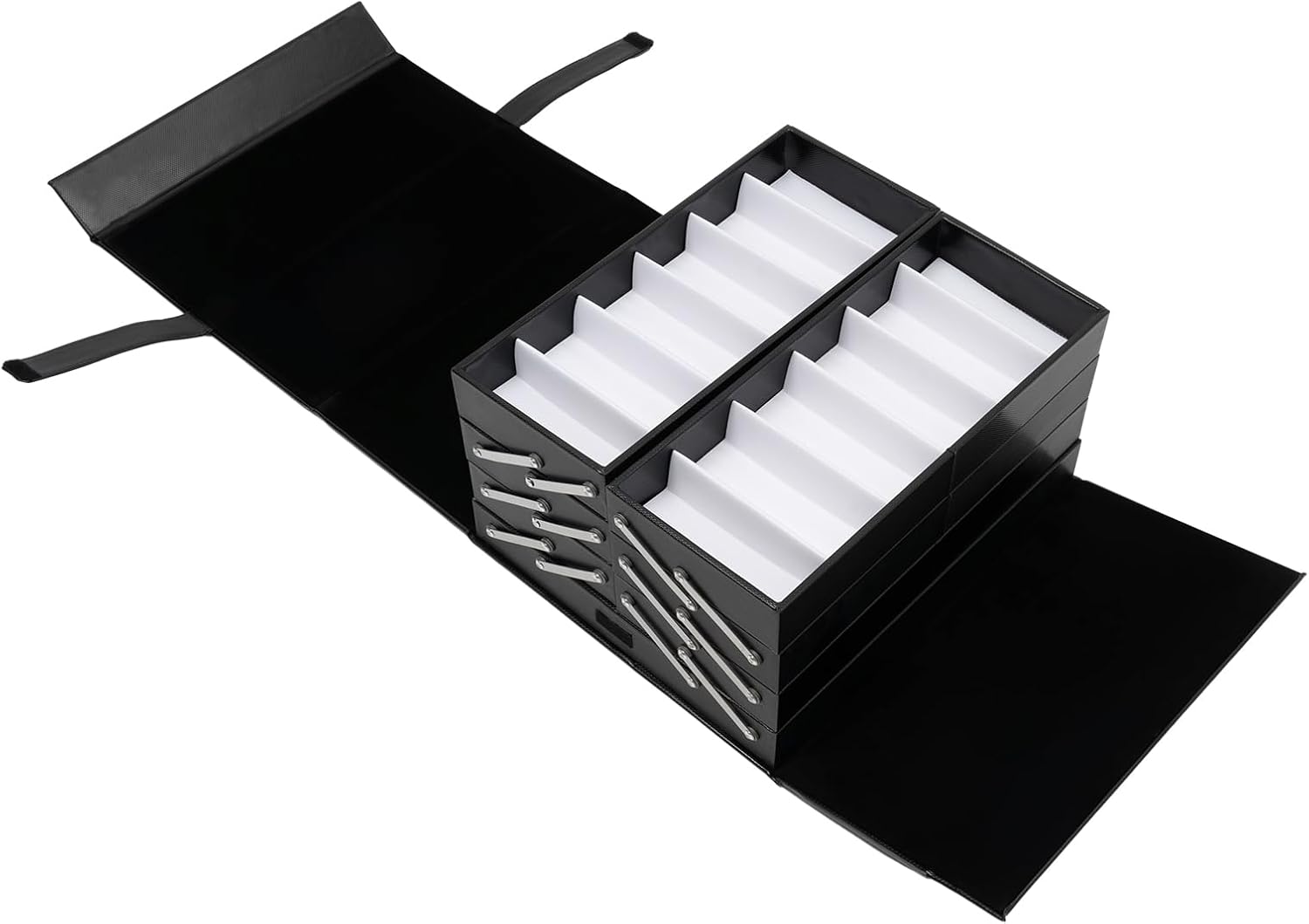48 Slots Sunglasses Storage Box, 8 Drawers Sunglass Organizer Eyewear Eye Glass Organizer Box Stand Display Holder Case Black Eyeglasses Collector with Handle for Ties, Jewelry, Coins