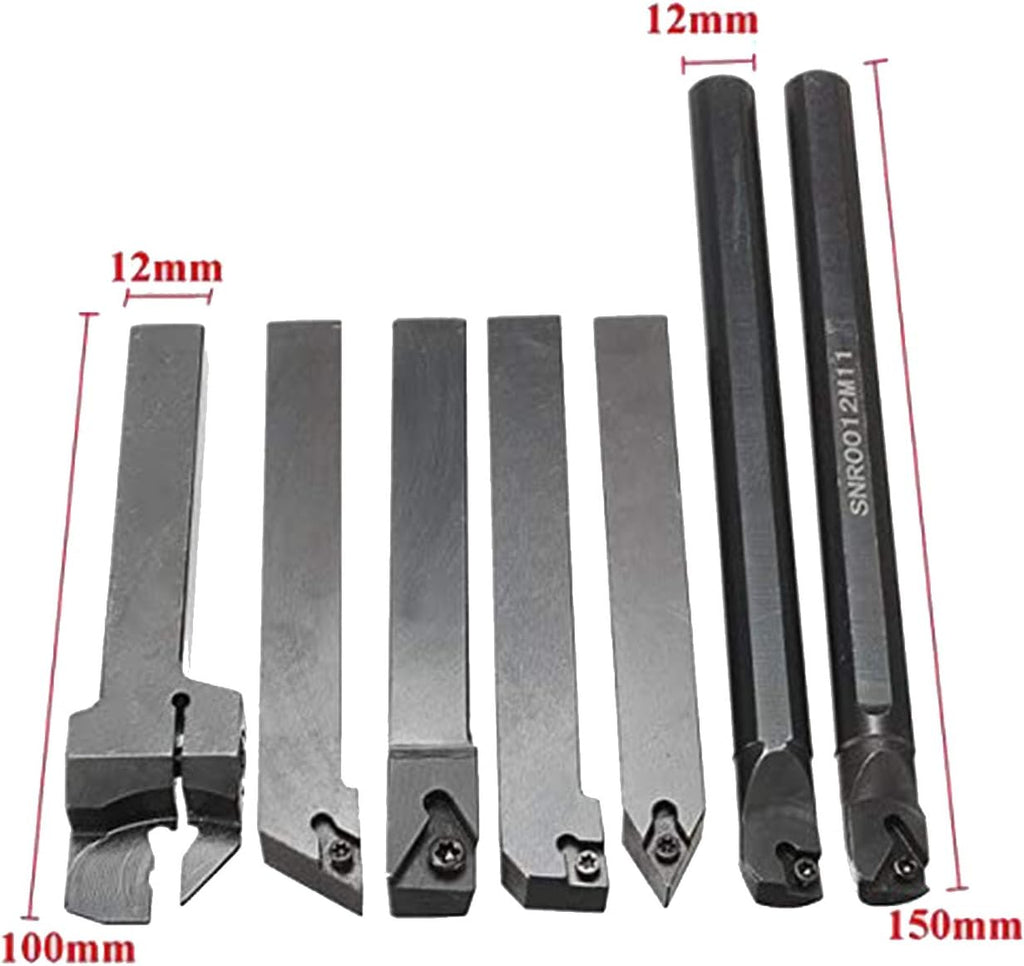 Chisels, 7Pcs 12mm Shank Lathe Boring Bar Turning Tool Holder Set with Carbide Inserts for Semi-Finishing and Finishing