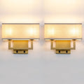 Yosoan Set of 2 Linen Fabric Boho Wall Sconce Bedside Light with On Off Switch, 2-Light Brass Hardwired Vintage Industrial Dual Wall Mount Lamp Square Shade for Bedroom Living Room Stairwell(Antique)