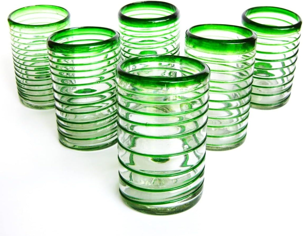 Emerald Green Spiral 120 oz Pitcher and 6 Drinking Glasses set, Recycled Glass, Lead-free, Toxin-Free (Pitcher & Glasses)