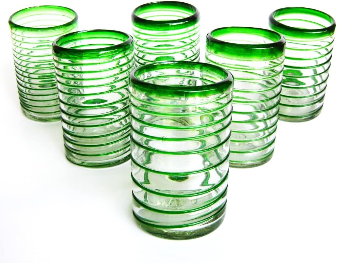 Emerald Green Spiral 120 oz Pitcher and 6 Drinking Glasses set, Recycled Glass, Lead-free, Toxin-Free (Pitcher & Glasses)