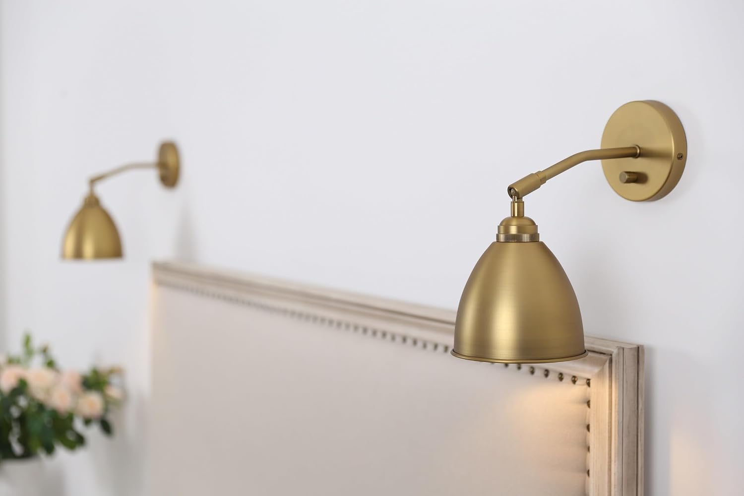 Yosoan Gold Wall Sconce Set of 2, Modern Brass Indoor Light Lights Lighting Fixtures with Metal Shade, Home Decor Wall Mount Swing Arm Lamp for Bedroom Bedside Kitchen Hallway Living