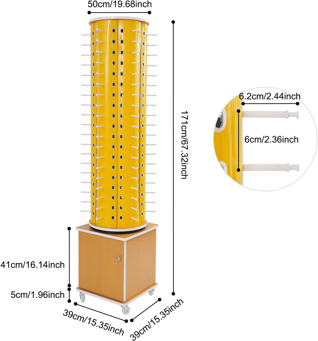 Glasses Display Stand, 114-Pair Eyewear Storage Rack for Sunglasses & Reading Glasses, 360°Swivel Commercial Eyeglass Organizer for Optical Shop, Jewelry Store, Retail Display (Yellow)