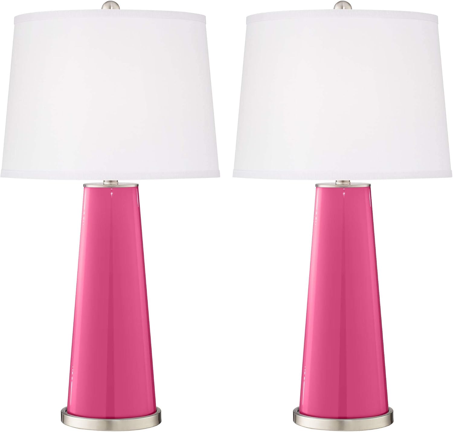 Color + Plus Leo Modern Table Lamps 29 1/2' Tall Set of 2 Blossom Pink Glass Tapered Column Plain White Drum Shade Decor for Bedroom Living Room House Home Bedside Nightstand Office Family
