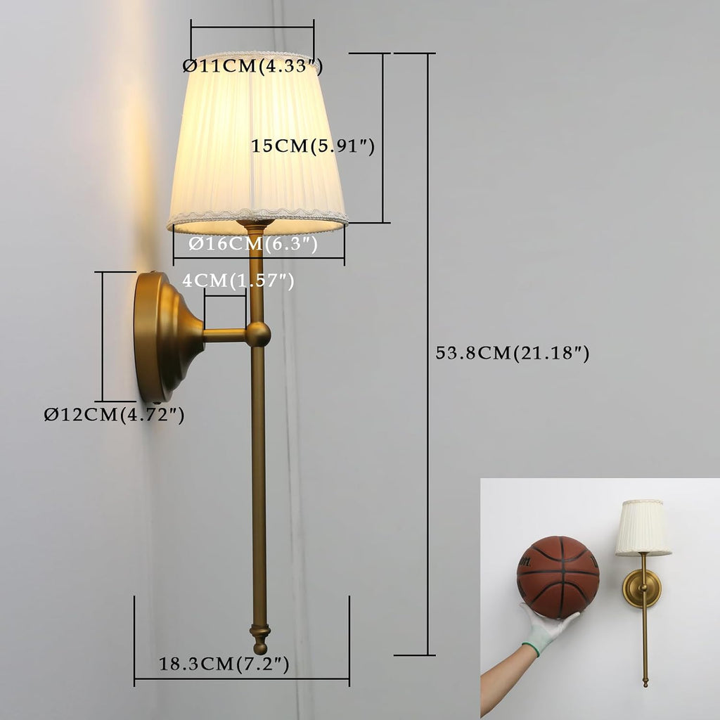 Phansthy Hardwired Brass Boho Wall Sconces Set of 2, Vintage Industrial Wall Lights 2 Pack, Vanity Light Wall Lamps with Lace Gauze Shade for Bedroom Living Room Hallway Decor (Antique + White Shade)