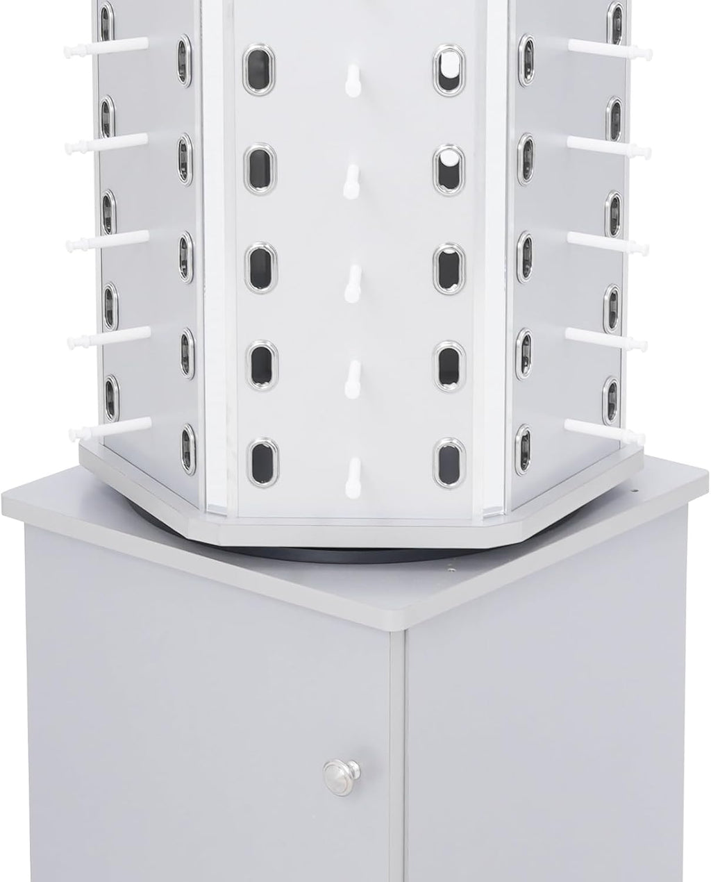 102 Pairs Glasses Rack, Floor-Standing Sunglasses Display Rack, 360° Rotating Eyewear Holder, Eyeglasses Storage Organizer, Sunglasses Display Stand with Cabinet & Wheels, Silver