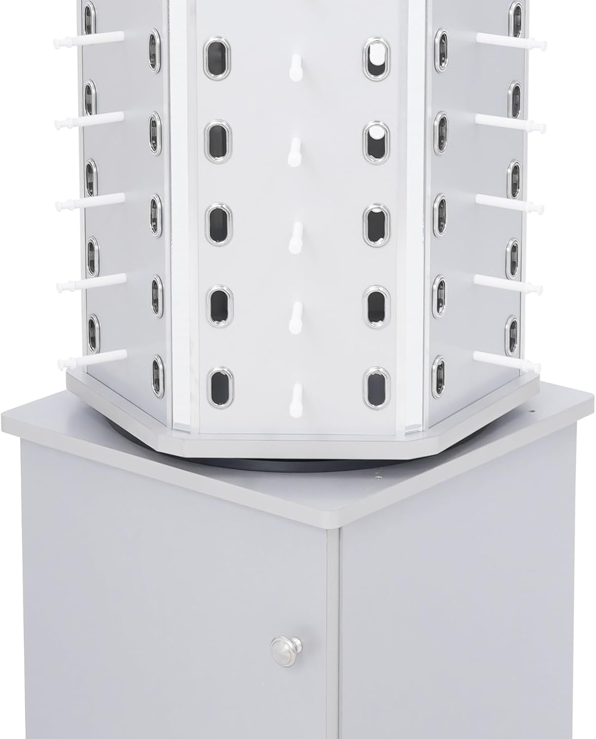 102 Pairs Glasses Rack, Floor-Standing Sunglasses Display Rack, 360° Rotating Eyewear Holder, Eyeglasses Storage Organizer, Sunglasses Display Stand with Cabinet & Wheels, Silver