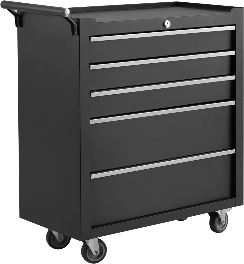 Professional 24 Inch 5-Drawer Tool Chest on Wheels, Constructed with Durable Cold-Rolled Steel, Features 4 Swivel Locking Casters & Full-Extension Drawer Slides, Mobile Tool Storage for Mechanics and