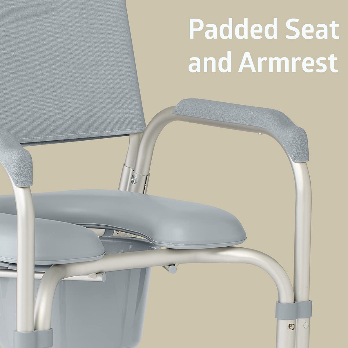 Medline Aluminum Padded Shower Chair Commode with 4 Locking Casters, 300 lbs. Capacity — For Restroom, Bathroom & Wheelchair Transfer to Toilet, 1 Ct.