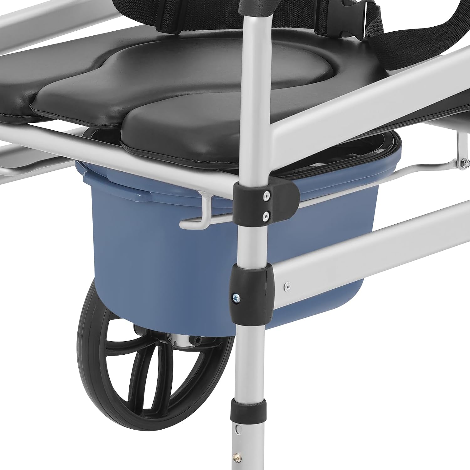Foldable Shower Chair, Shower Wheelchair with Lockable Wheels Rolling Bedside Commode for Toilet with Height Adjustable & Sponge Padded Seat for Elderly and Disabled Support 330lbs (U-S)