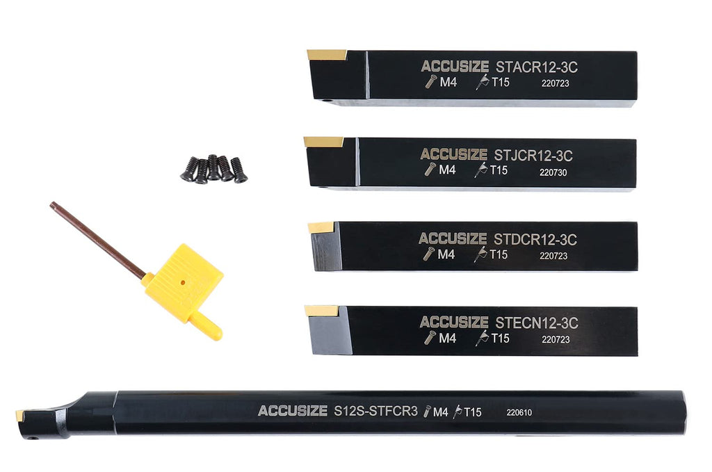 Accusize Industrial Tools Mini Indexable Turning Tool Boring, 3/4 in | Shank Size 3/4 in, Uses TCMT32.5 Inserts, Includes 5 Holders and Boring Bar, 2386-0034