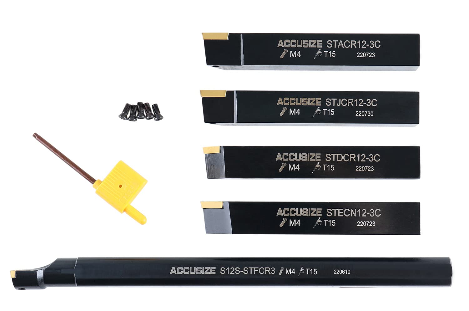 Accusize Industrial Tools Mini Indexable Turning Tool Boring, 3/4 in | Shank Size 3/4 in, Uses TCMT32.5 Inserts, Includes 5 Holders and Boring Bar, 2386-0034