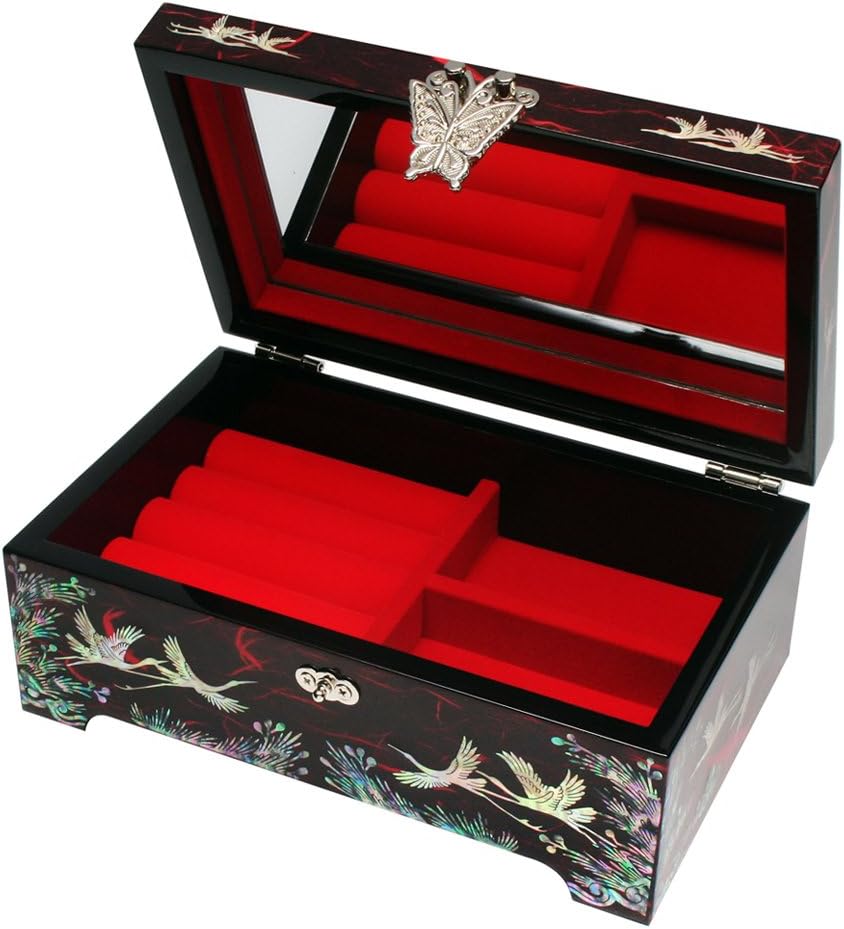 Antique Alive Mother of Pearl Inlay Design Jewelry Box, Wood Jewelry Box, Trinket Case, Keepsake Treasure Chest Box Organizer Holder (Bird Pine)